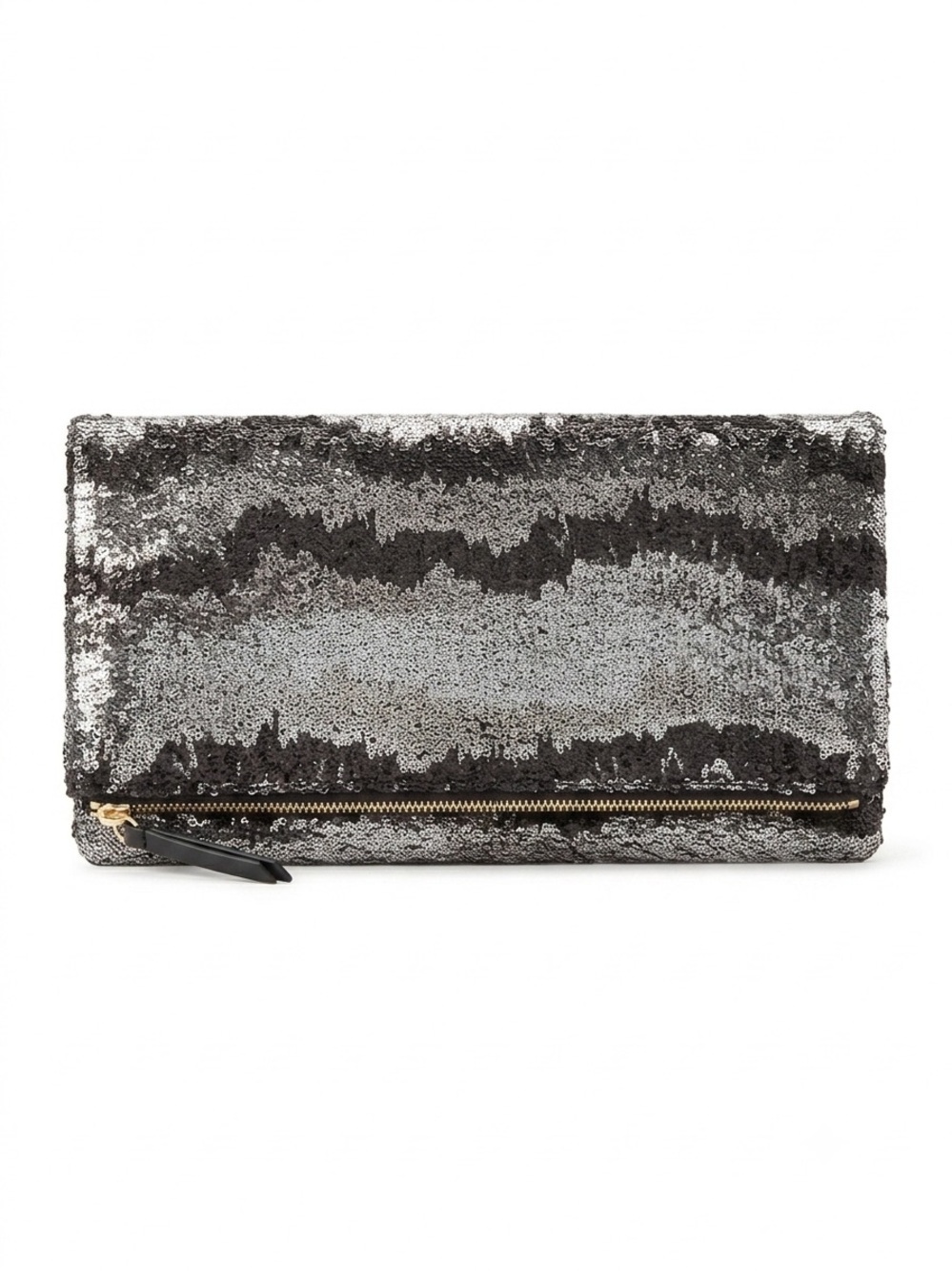 Stella & Dot metallic Fold-Over Clutch - Silver & Black